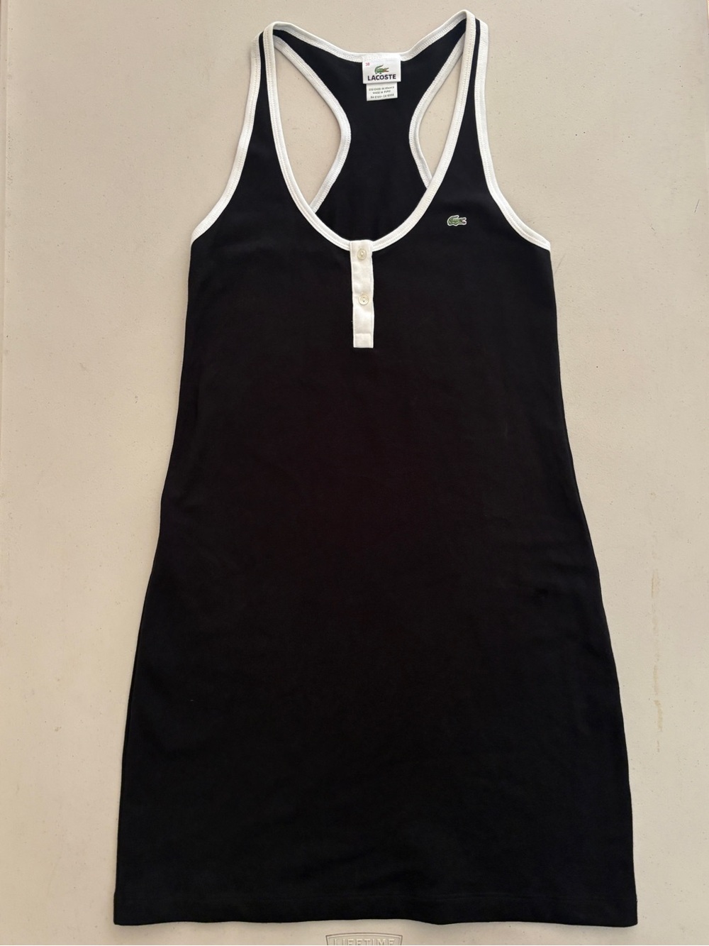 Lacoste Black White Racerback Tank Dress Size 38 Small Cotton Stretch